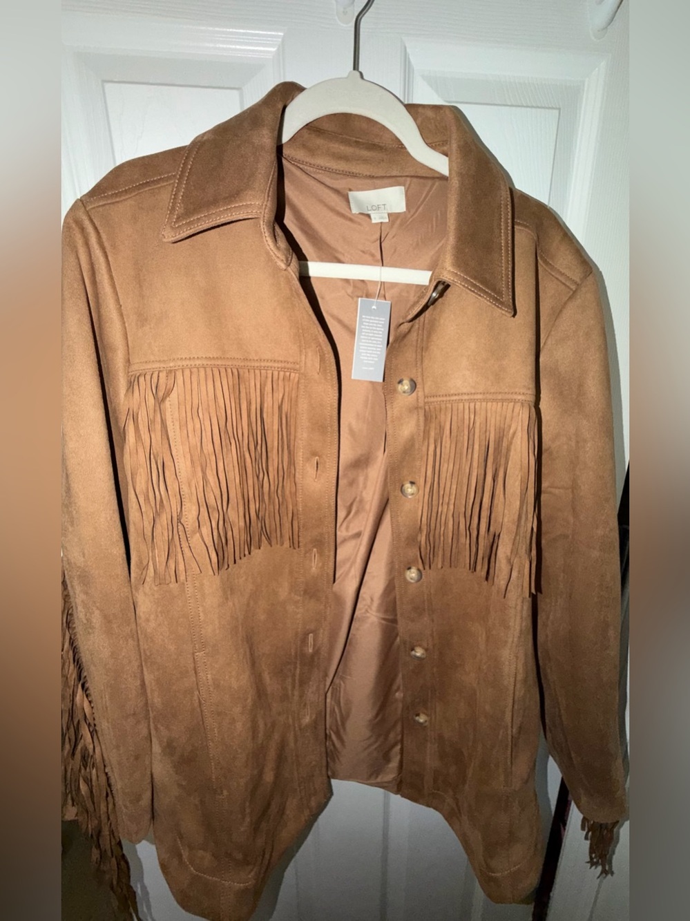 LOFT Brown Fringe Button-Front Jacket